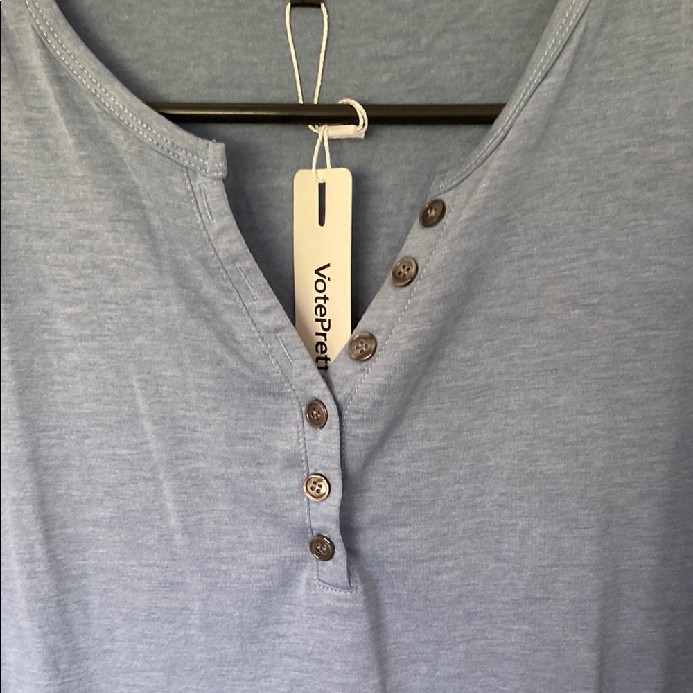 Light Blue Long Sleeve Henley Top - Picture 4 of 4